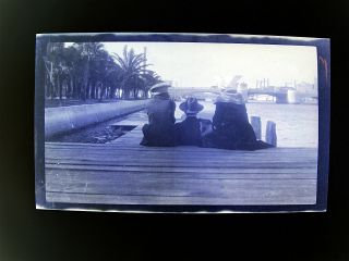 1910s Photo Negative Tropical Canal Women Man Dock Bridge Back View 5.  5 X 3.  25 E
