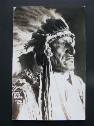 Native American Indian Chief John Grass Rppc Real Photo Postcard Fiske Photo Unu