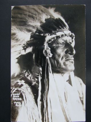 NATIVE AMERICAN INDIAN CHIEF JOHN GRASS RPPC REAL PHOTO POSTCARD FISKE PHOTO UNU 2