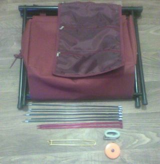 Knitting Sewing Crochet Stand Up Bag Kit Folding Metal Frame Purple With Needles
