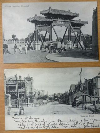 2 Vintage China Postcards Tientsin & Peking Postally 1910 & 1915