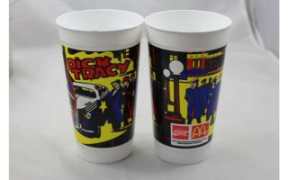 2 DICK TRACY Vintage McDonald ' s 1990 Beverage Movie 32oz Cups 2