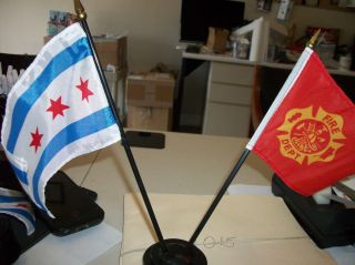 Desk Top Chicago Flag And Fire Department Flag