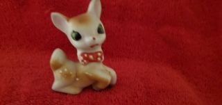 Vintage Japan Deer Porcelain Figurine With A Red Bow