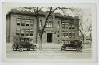 Rppc Fullerton Nebraska Elementary School Old Cars Real Photo Postcard 1920 - 30s