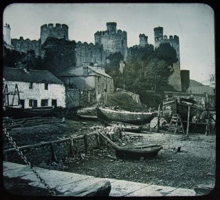 Stunning Magic Lantern Slide Conway Castle From The Quay C1890 Photo Wales