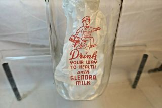 Vintage Glenora Farms Dairy Milk Bottle One Quart Evanston Ill.  W/milkman Image