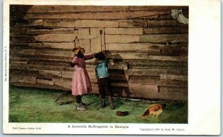 1910s Black Americana Postcard " Juvenile Suffragette In Georgia " Black Girl & Bo