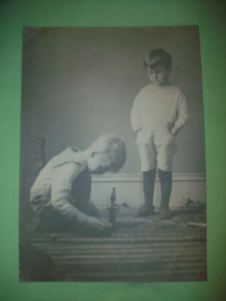 Vintage Real Photo Photograph Tucker Boys Jerry & Robert Playing With Blocks
