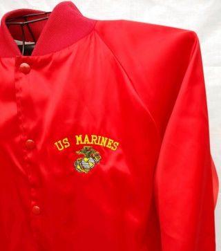 United States Marine Corps Red Nylon Snap Satin Shiny Xl Jacket Lined Auburn Usa