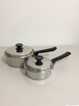 2 Regal Stainless Steel 3 Ply 18 - 8 Saucepans Cookware 1 Qt And 7c Sizes W/ Lids