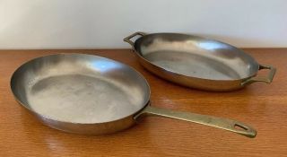Vintage Paul Revere 12” X 8” Pan Set Skillet & Baking Dish Chrome Plated Copper