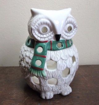 Christmas White Owl Tealight Candle Lantern