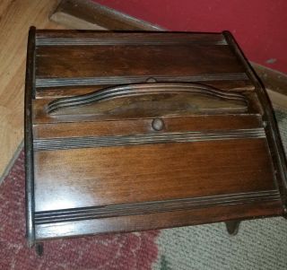 Charming Old Antique Wooden Top Opening Sewing Box Chest Double Hinged Doors