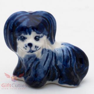 Porcelain Bichon Frise Dog Figurine Gzhel Handmade