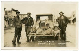 Rppc Sd South Dakota Black Hills Half Days Hunt Early Automobile Loaded W/ Deer