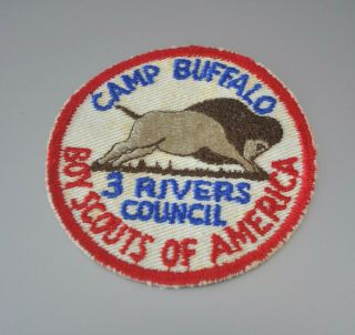 Vintage Boy Scouts Camp Buffalo 3 Rivers Council Patch,  Embroidered,  Sew On
