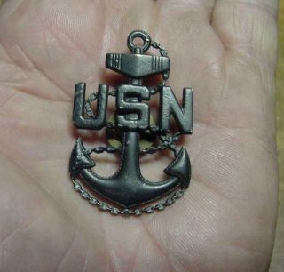 Sterling Marked Us Navy Chief Petty Officer Fouled Anchor Hat Badge
