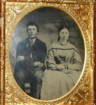 1/6th Size Tintype Image Of Siblings,  I Hope In Half Case