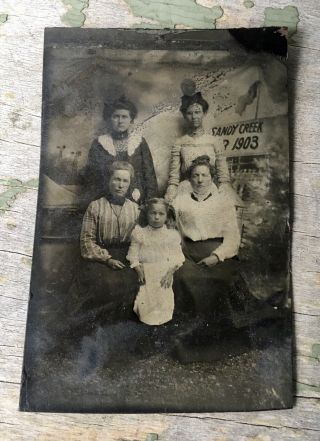 Group Of Ladies At 1903 OSWEGO COUNTY FAIR TINTYPE PHOTO Sandy Creek York 2