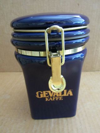 Gevalia Kaffe Coffee Storage Canister Cobalt Blue,  Gold Trim,  Ceramic,  Seal
