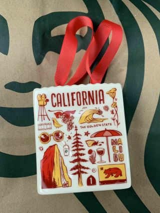 Starbucks Caloifornia Ceramic Bag Christmas Ornament Gift Card Holder 2019