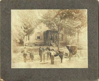 1900 - 1910 Plainville Conn 3 Men,  Young Girl,  House,  Horse & Buggy Cabinet Photo