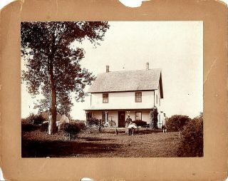 1880 - 1900 Simsbury Conn Family In Front Of Farm House Sepia Cabinet Photo