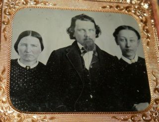 1/6th Size Tintype Image Of Trio,  Maybe Family,  In Half Case