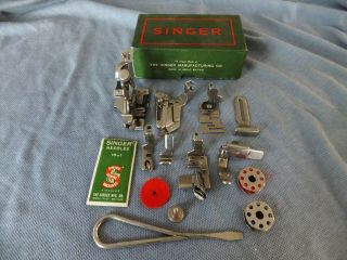 1950c Singer 221/222 Featherweight Sewing Machine Accessory Box " Full "