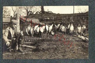 Waupaca Wis Mallard Duck Hunter W Shotgun - Circa 1915 Rppc Photo Grade 4