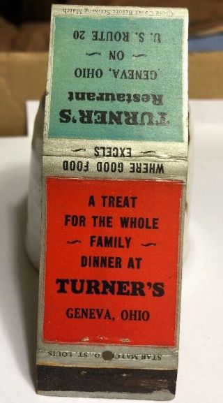 Vintage Matchbook Cover Turner’s Restaurant Geneva Ohio S53 $price Drop