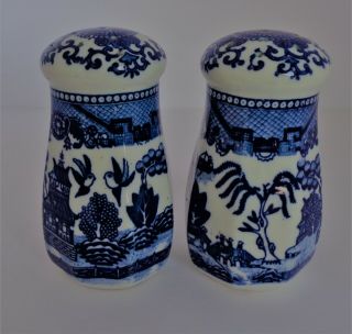 Moriyama Blue Willow Salt And Pepper Shakers Japan Very Large