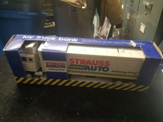 Strauss Discount Auto Toy Truck Tractor Trailer Bank W/ Box