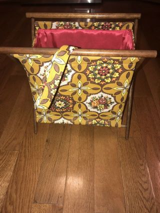 Mcm Knitting Sewing Crochet Stand Up Cloth Bag Folding Basket Wood Frame