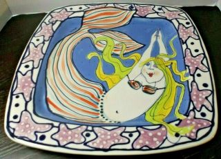 Stoneware Art by Diane Plate Platter 2001 Mermaid Ocean Come Dream with Me 13 