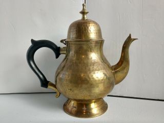 Vintage Hammered Solid Copper Brass Tea Pot Tin Lined India -
