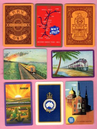 8 Single Swap Playing Cards Train Ads Railroad Theme Art Some Deco Vintage