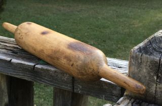 Vintage 17” Wooden One Piece Rolling Pin Old Farmhouse Find Country Rustic