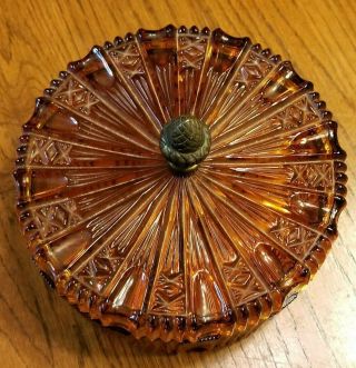 Vintage Amber Glass Divided Candy Nut Bowl Dish With Lid