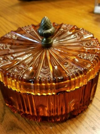 Vintage Amber Glass DIVIDED Candy Nut Bowl Dish With Lid 2