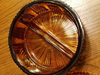 Vintage Amber Glass DIVIDED Candy Nut Bowl Dish With Lid 3