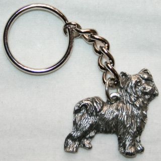 Chinese Crested Powder Puff Pewter Keychain Key Ring