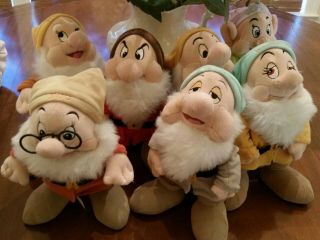 Complete Set Of 7 Disney Store Snow White Seven Dwarfs 12 " Plush Toy