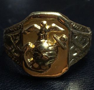Marine Corp Design 24k Gold Plated 925 Sterling Silver Us Mc Size Ten Ring