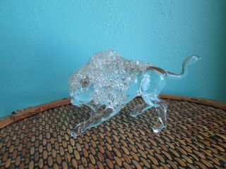 Bison Buffalo Figurine Hand Blown Glass Clear Very Detailed Vintage