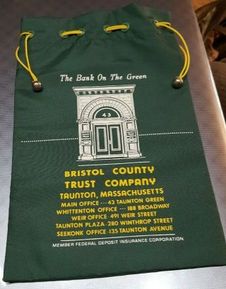 Vintage Bristol County Trust Co.  Nylon Drawstring Bank Deposit Bag Taunton Ma
