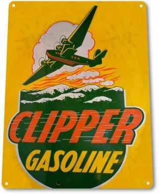 Clipper Gasoline Gas Garage Motor Oil Retro Vintage Decor Large Metal Tin Sign