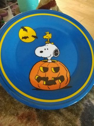 Set Of 4 Peanuts Snoopy Halloween Pumpkin Patch Melamine Dessert Plates 7.  75” Ne