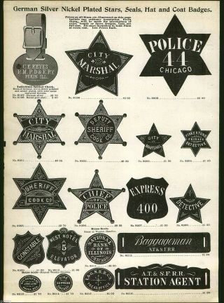 1904 Advert Chicago Police Badge City Marshall Chief Of National Bank Pinkertons